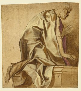 Mężczyzna klęczący, zwrócony w prawo (recto); Szkice postaci (verso) autorstwa Jacob Jordaens