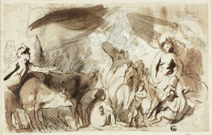 Studium dla Sine Bacchus i Cerere Friget Venus (recto); Rodzina Dariusza przed Aleksandrem (verso) autorstwa Jacob Jordaens