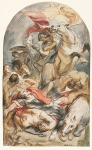 Nawrócenie Saula z jeźdźcem i chorągwią, c. 1645-1647. autorstwa Jacob Jordaens