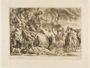 Mistrz wyciąga krowę z rowu za ogon autorstwa Jacob Jordaens