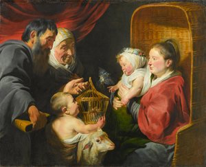 Dziewica z Dzieciątkiem ze św. Janem i jego rodzicami, ok. 1617-1618 autorstwa Jacob Jordaens