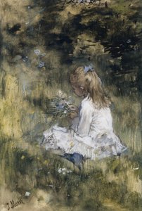 Dziewczyna z kwiatami na trawie Córka Jacoba Marisa z kwiatami w trawie