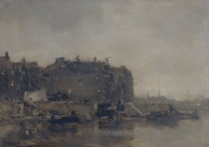 Domy na Prins Hendrikkade, Amsterdam, w mglisty dzień autorstwa Jacob Maris