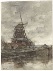 Wiatrak i most w Noord-West-Buitensingel w Hadze
