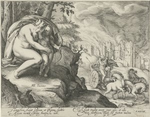 Wenus zachęca Kupidyna do wystrzelenia strzały w Plutona autorstwa Jacob Matham (attributed to)