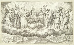 Bachus podaje wino Jupiterowi autorstwa Jacob Matham