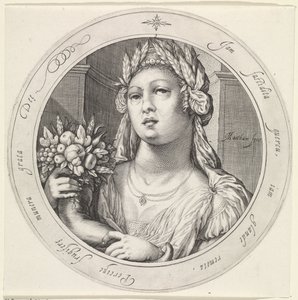Ceres spotkał róg obfitości Wenus, Bachus en Ceres (tytuł serii) autorstwa Jacob Matham