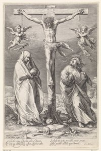 Chrystus na krzyżu z Janem i Maryją autorstwa Jacob Matham