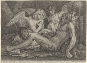 Chrystus w grobie z dwoma aniołami autorstwa Jacob Matham