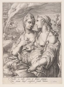 Lea i Rachela, z Żon patriarchów autorstwa Jacob Matham