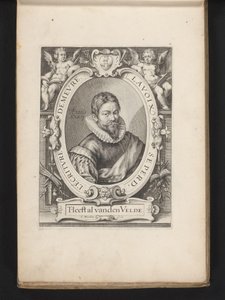 Portret Jana van den Velde w wieku 36 Lustro sztuki pisania (tytuł serii) autorstwa Jacob Matham