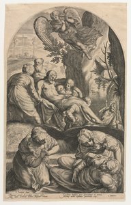 Uczniowie Chrystusa niosący Jego Ciało do grobu, 1594. autorstwa Jacob Matham