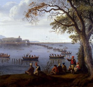 Łyski myśliwskie Ferdynanda IV nad jeziorem Fusaro, Jacob Philipp Hackert (1737-1807), Detail autorstwa Jacob Philippe Hackert