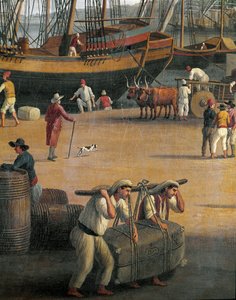 Widok na port w Mesynie, robotnicy (malarstwo autorstwa Jacob Philippe Hackert