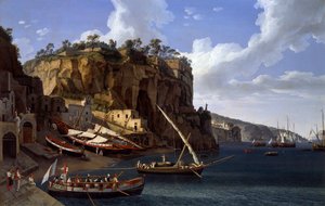 Widok na małą przystań w Sorrento autorstwa Jacob Philippe Hackert