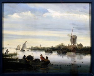 Krajobraz z wiatrakiem. Obraz Jacoba Van Ruisdaela (Ruysdael lub Ruisdaal autorstwa Jacob Salomonsz. Ruysdael