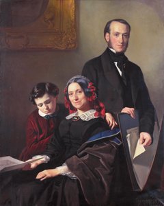 Pani A.J. Schmidt-Keiser, wdowa po malarzu Willemie Hendriku Schmidcie (1809-49), nauczycielu Jacoba Spoela, z bratem J.N. Keiserem i dziesięcioletnim synem.