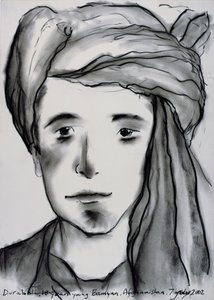Durabali, 18 lat Young, Bamyan, Afganistan, 2002 (węgiel na papierze)