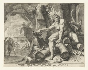 Żywioł ognia Ignis (tytuł na obiekcie) Cztery żywioły (tytuł serii) autorstwa Jacob de Gheyn (II) (attributed to)