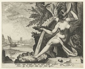 Żywioł wody Aqua (tytuł na obiekcie) Cztery żywioły (tytuł serii) autorstwa Jacob de Gheyn (II) (attributed to)