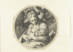 Maryja z Dzieciątkiem Jezus Maryja z Dzieciątkiem Jezus i Józef z narzędziami stolarskimi (tytuł serii) autorstwa Jacob de Gheyn (II) (workshop of)