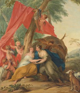 Jowisz w przebraniu Diany uwodzi nimfę Callisto autorstwa Jacob de Wit (signed by artist)