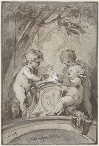 Alegoria z trzema puttami przy ołtarzu autorstwa Jacob de Wit