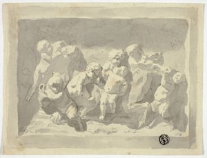 Małe Satyry i Putti bawiące się z osłem autorstwa Jacob de Wit