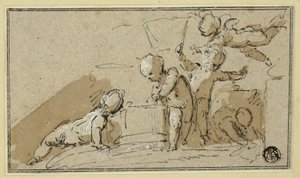 Pięć Putti w Play autorstwa Jacob de Wit