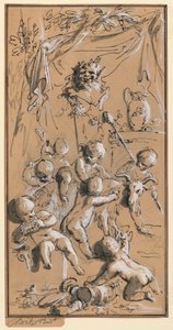 Putti bawiące się przed hermą autorstwa Jacob de Wit