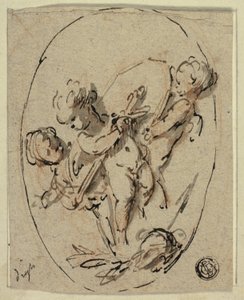 Putti z tarczą i mieczem autorstwa Jacob de Wit