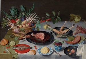 Martwa natura z mięsem, rybami, warzywami i owocami, ok.1615-20
