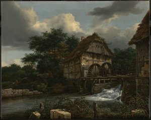 Dwa młyny wodne i otwarta śluza autorstwa Jacob van Ruisdael
