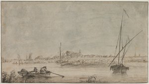 Widok na Dordrecht z rzeki autorstwa Jacob van Strij