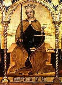 Sprawiedliwość między św. Michałem a św. Gabrielem, szczegół Sprawiedliwości, 1421