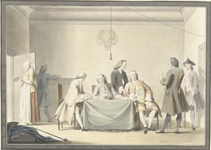 Spotkanie Komisarzy w celu odebrania Liberale Gifte, czyli 50. Medalu, 12 września 1747 r. autorstwa Jacobus Buys (signed by artist)