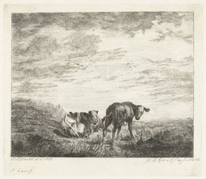 Trzy cielęta autorstwa Jacobus Cornelis Gaal (signed by artist)