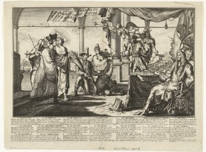 Karykatura prawnika czerpiącego korzyści z kłótni człowieka, 1687 r. Interest des