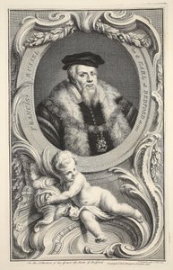 Portret Francisa Russella, ilustracja z „Heads of Illustrious Persons of Great Britain”, wyd. autor: Knapton, Londyn 1742 autorstwa Jacobus Houbraken