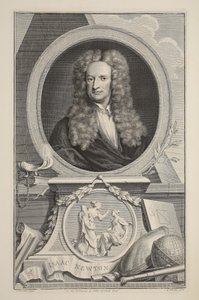 Portret Isaaca Newtona, ilustracja z „Heads of Illustrious Persons of Great Britain”, wyd. autor: Knapton, Londyn 1742 autorstwa Jacobus Houbraken
