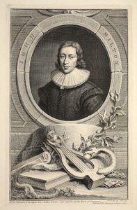 Portret Johna Miltona, ilustracja z „Heads of Illustrious Persons of Great Britain”, wyd. autor: Knapton, Londyn 1742 autorstwa Jacobus Houbraken