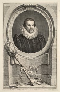 Portret Sir Edwarda Coke, Lorda Naczelnego Sędziego, ilustracja z „Heads of Illustrious Persons of Great Britain”, wyd. autor: Knapton, Londyn 1742