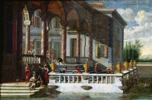 Pałac Włoski z galerią i tarasem (malarstwo) autorstwa Jacobus Saeys