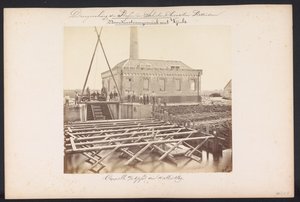 Poniżej przepompownia pary z Vijzels / Capelle aan den IJssel den 14 maja 1869 (tytuł na obiekcie) Odzyskiwanie jezior w Schieland na wschód od Rotterdamu (tytuł serii na obiekcie)