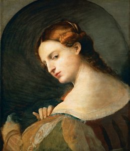 Portrait de jeune femme de profile - Portret młodej kobiety z profilu, autorstwa Palma il Vecchio, Jacopo, Starszego (1480-1528). Olej na drewnie, ok. 1520. Wymiar : 49x42,4 cm. Muzeum Historii Sztuki, Wiedeń