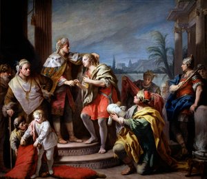 Józef przed faraonem - Obraz Giacomo Amiconi (1675-1752), ok. 1749 - Olej na płótnie, 283x325 - Museo del Prado, Madryt autorstwa Jacopo Amigoni