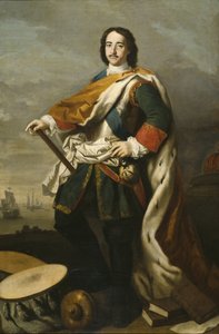 Pierre I le Grand, car de Russie - Portret cesarza Piotra I Wielkiego (1672-1725), autorstwa Amigoniego, Jacopo (1675-1752). Olej na płótnie. Wymiar : 210x139 cm. Muzeum Narodowe w Sztokholmie
