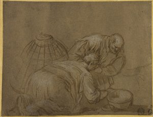 Chłopska para patrząca w koszyk autorstwa Jacopo Bassano