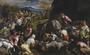 Mojżesz wybija wodę ze skały autorstwa Jacopo Bassano il vecchio