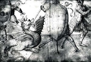 Wojownicy walczący ze smokiem, ok. 1450 (atrament na welinie) autorstwa Jacopo Bellini